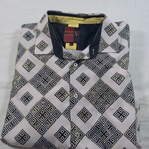 Vassari Shirt Men 3XL Button Up White Geometric Print Long Sleeve 100 Cotton